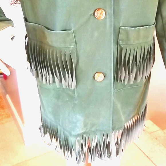 70's FRINGE Travelers OLIVE Green Water VEGAN ALL WEATHER Jacket - Picture 8 of 16